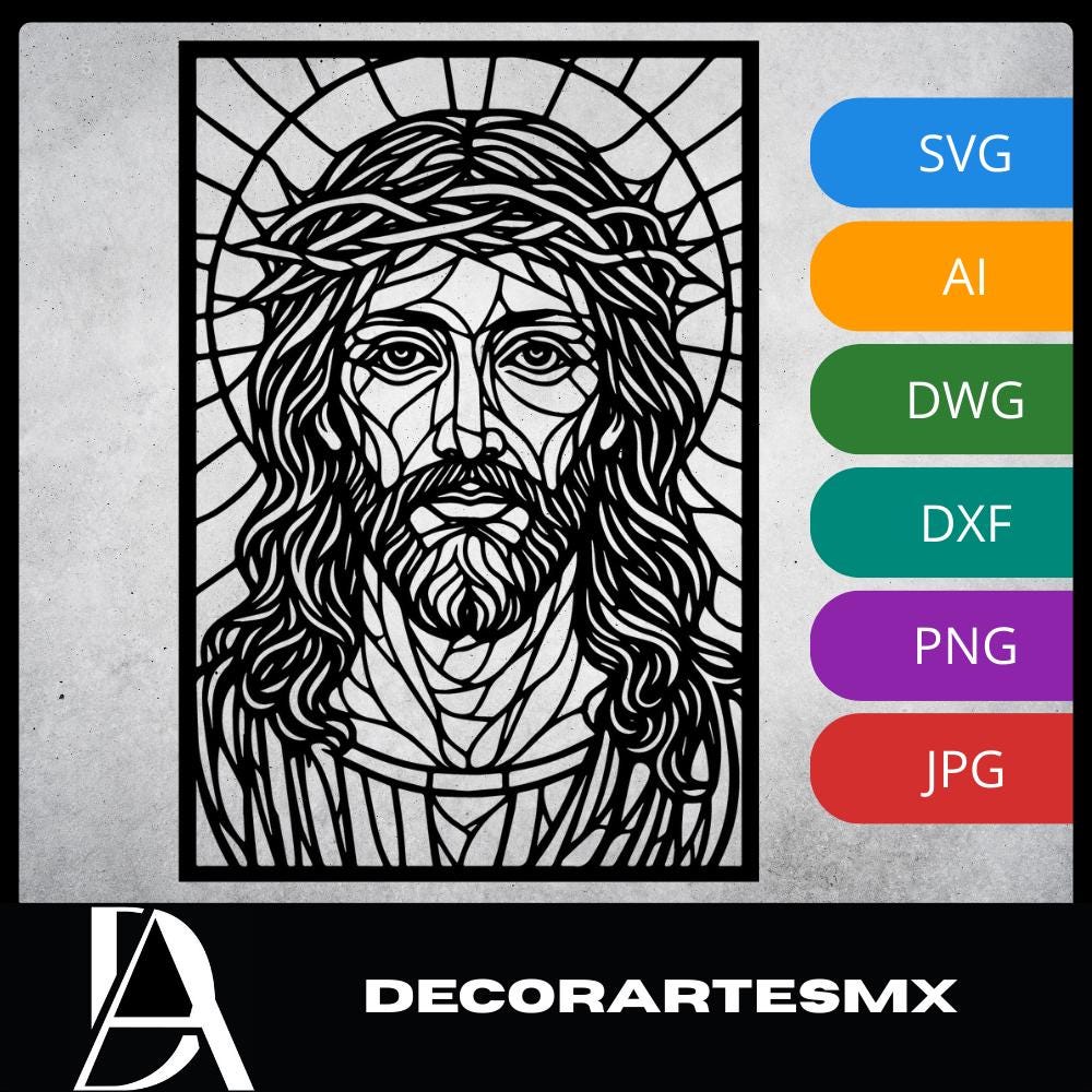 Laser Cut Religious Wall Art Decor – The Redeemer | Flow-Line Art with Black Frame | AI SVG DXF dwg Files