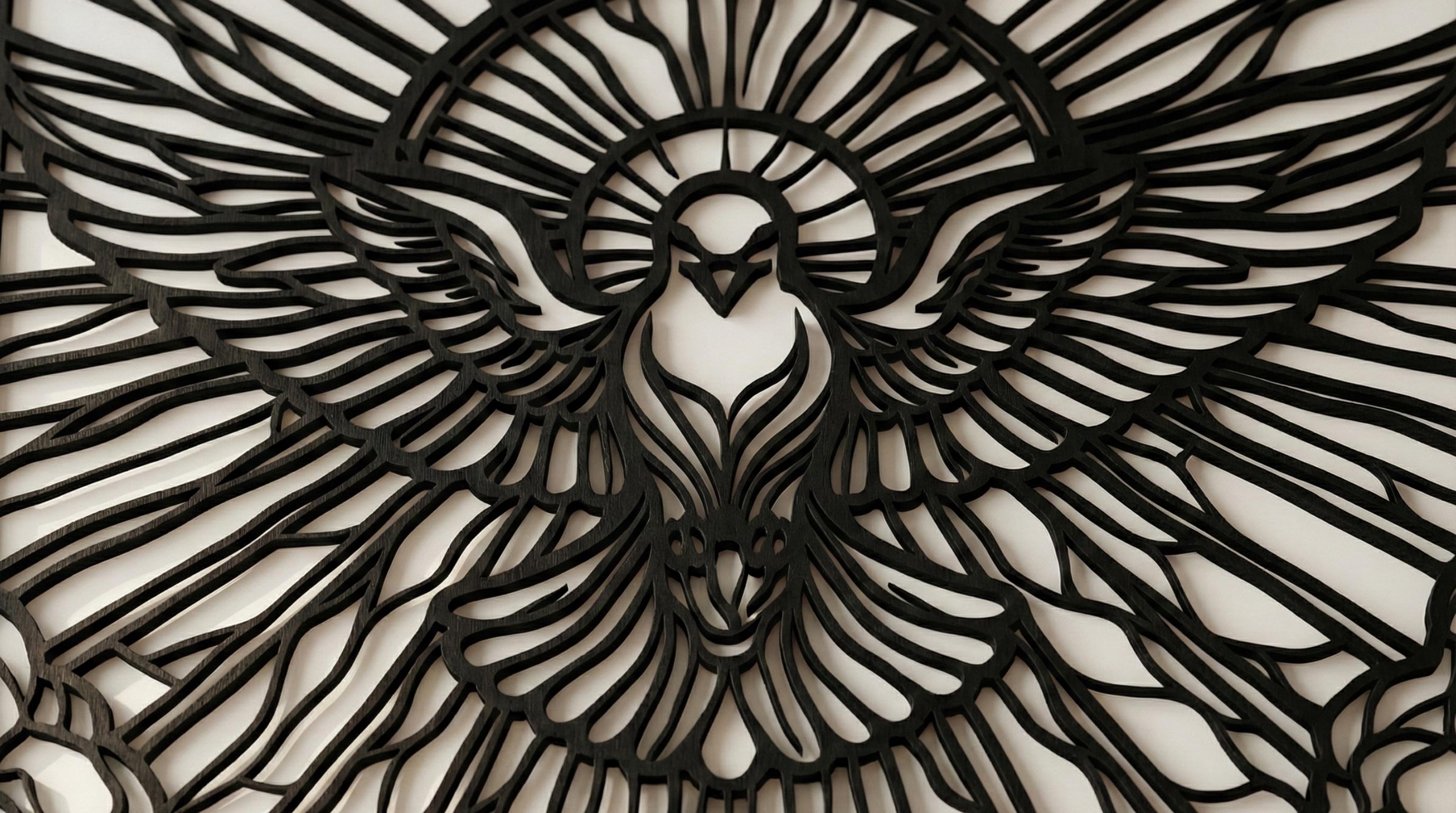 Laser Cut Religious Wall Art Decor – Divine Fire | Flow-Line Art with Black Frame | AI SVG DXF dwg Files
