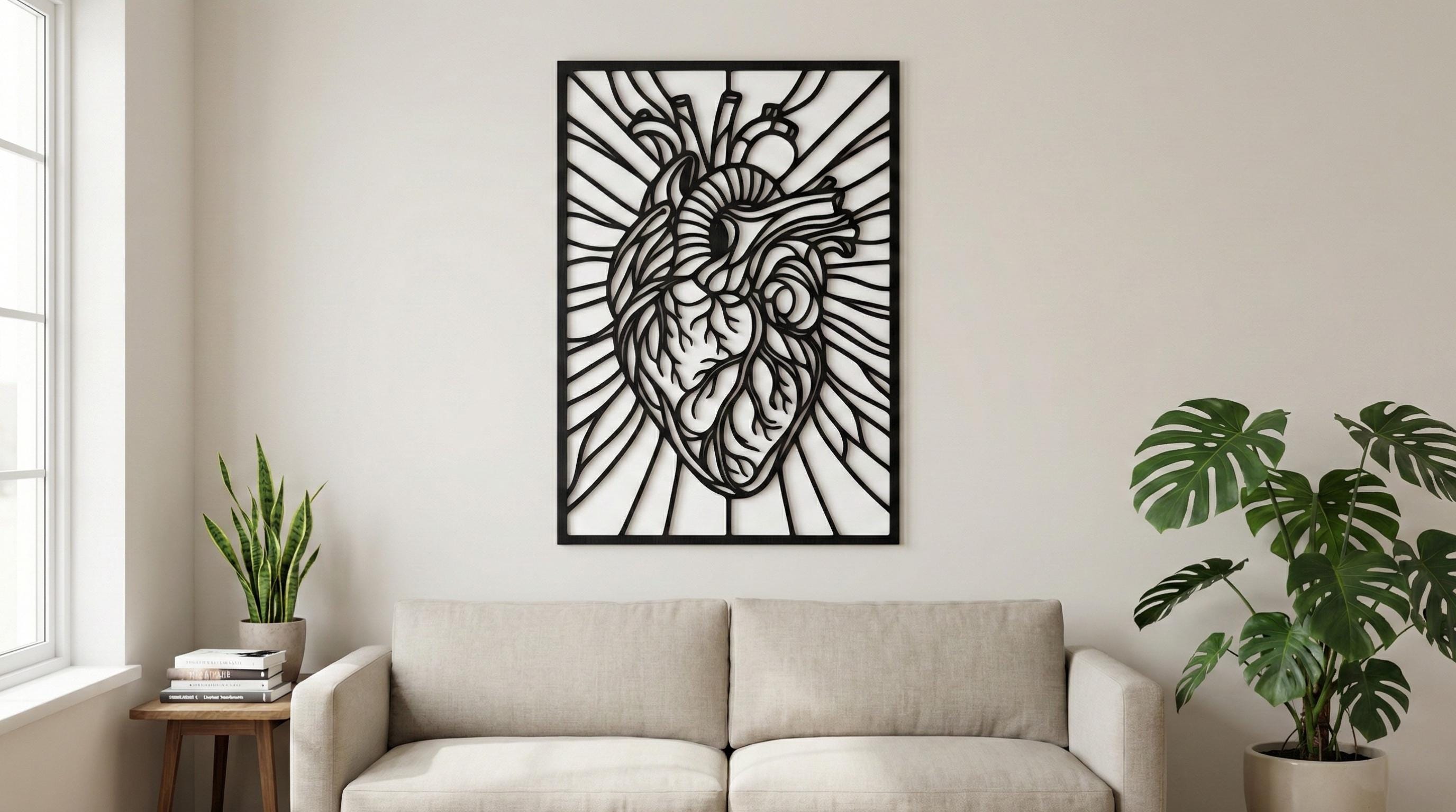 Laser Cut Abstract Wall Art Decor – Heartbeats | Flow-Line Art with Black Frame | AI SVG DXF dwg Files