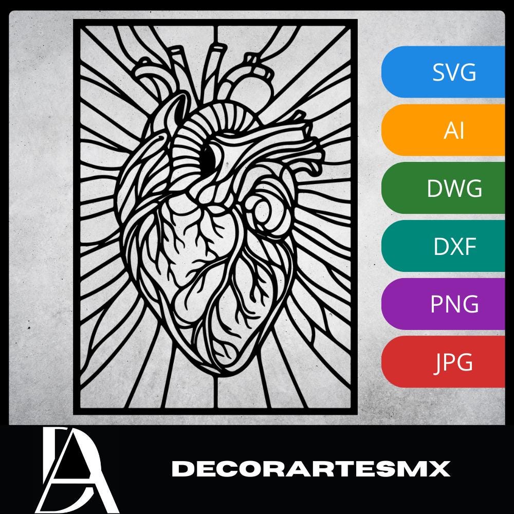 Laser Cut Abstract Wall Art Decor – Heartbeats | Flow-Line Art with Black Frame | AI SVG DXF dwg Files