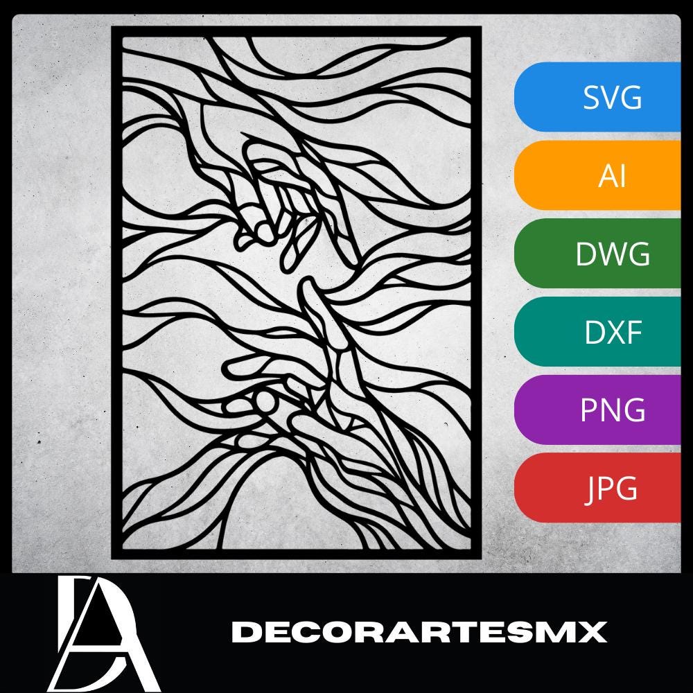 Laser Cut Abstract Wall Art Decor – Contact | Flow-Line Art with Black Frame | AI SVG DXF dwg Files
