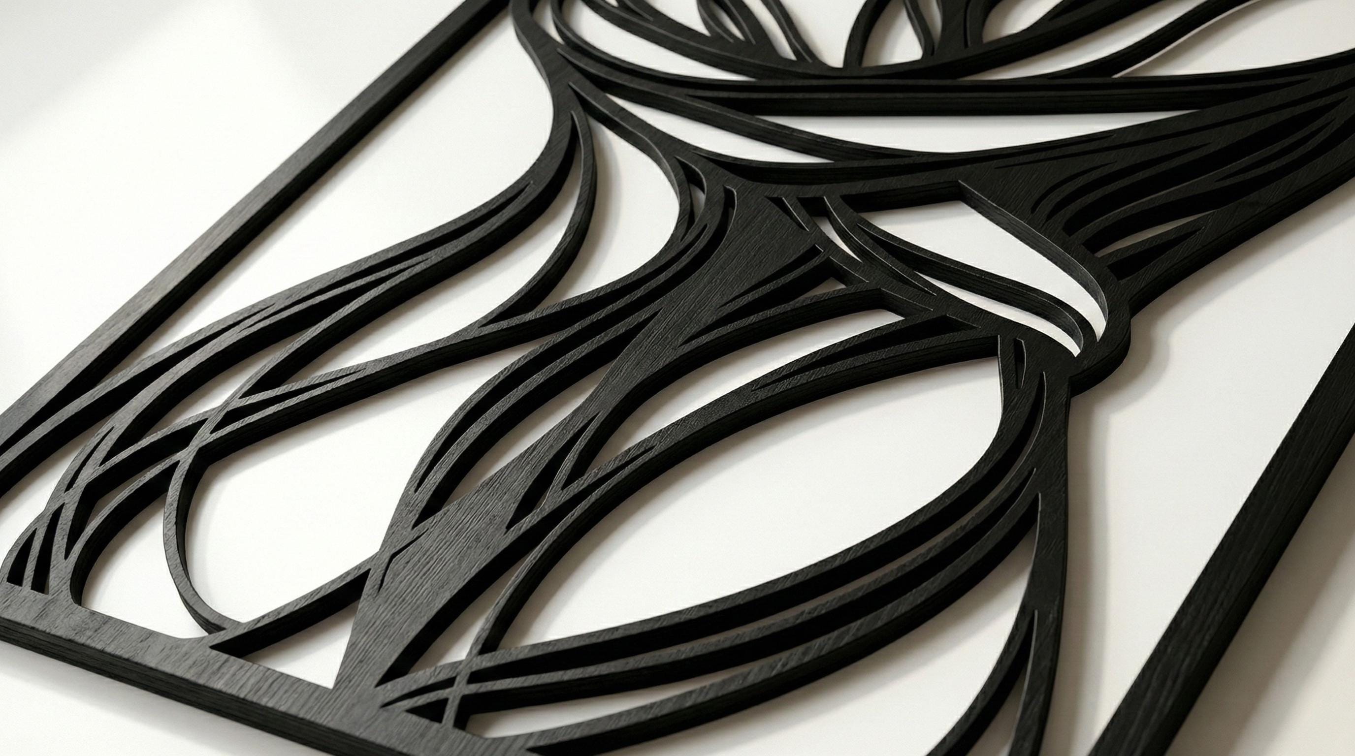 Laser Cut Abstract Wall Art Decor – Introspect | Flow-Line Art with Black Frame | AI SVG DXF dwg Files