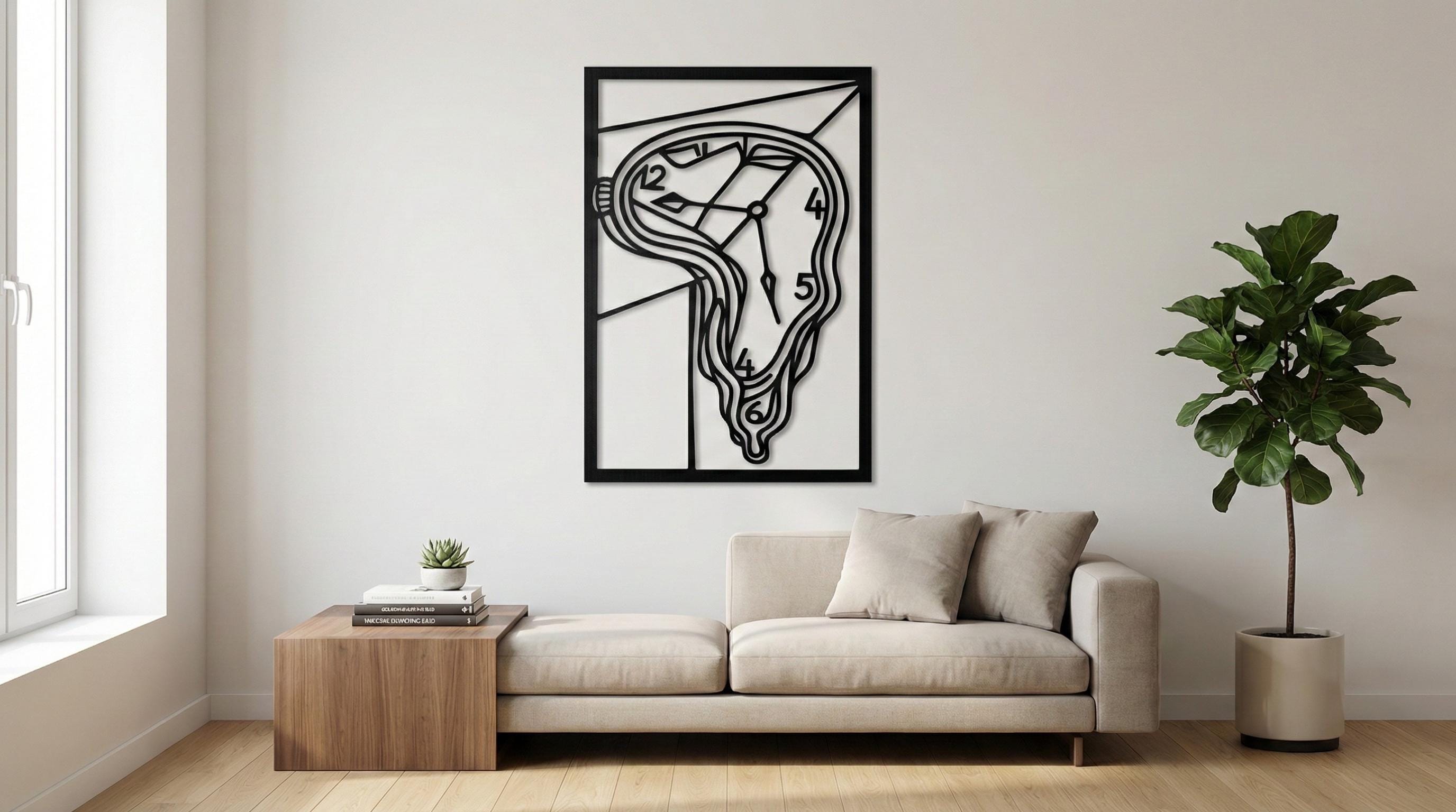Laser Cut Abstract Wall Art Decor – Time Flows | Flow-Line Art with Black Frame | AI SVG DXF dwg Files