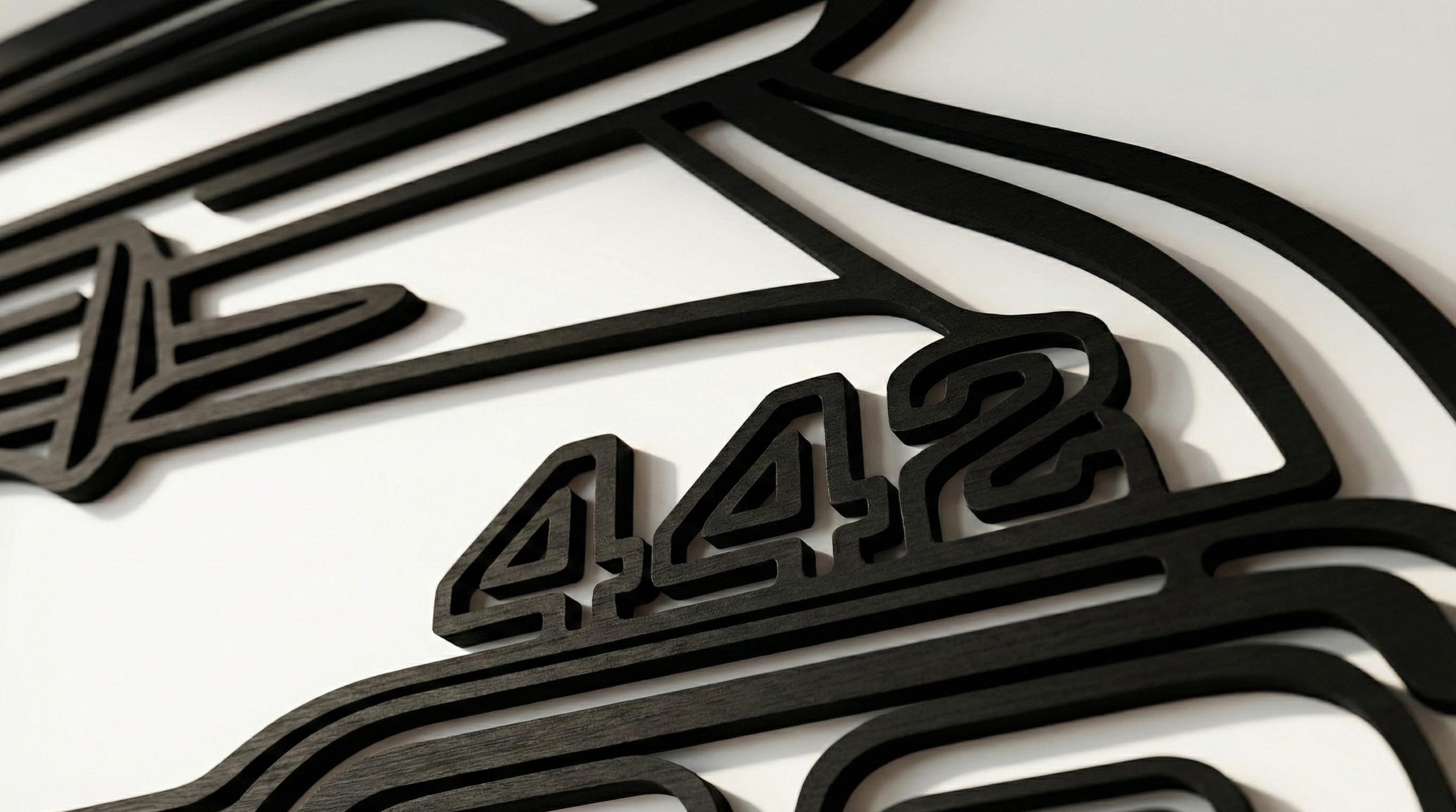 Laser Cut Car Wall Art Decor – Oldsmobile 442 | Flow-Line Art with Black Frame | AI SVG DXF dwg Files
