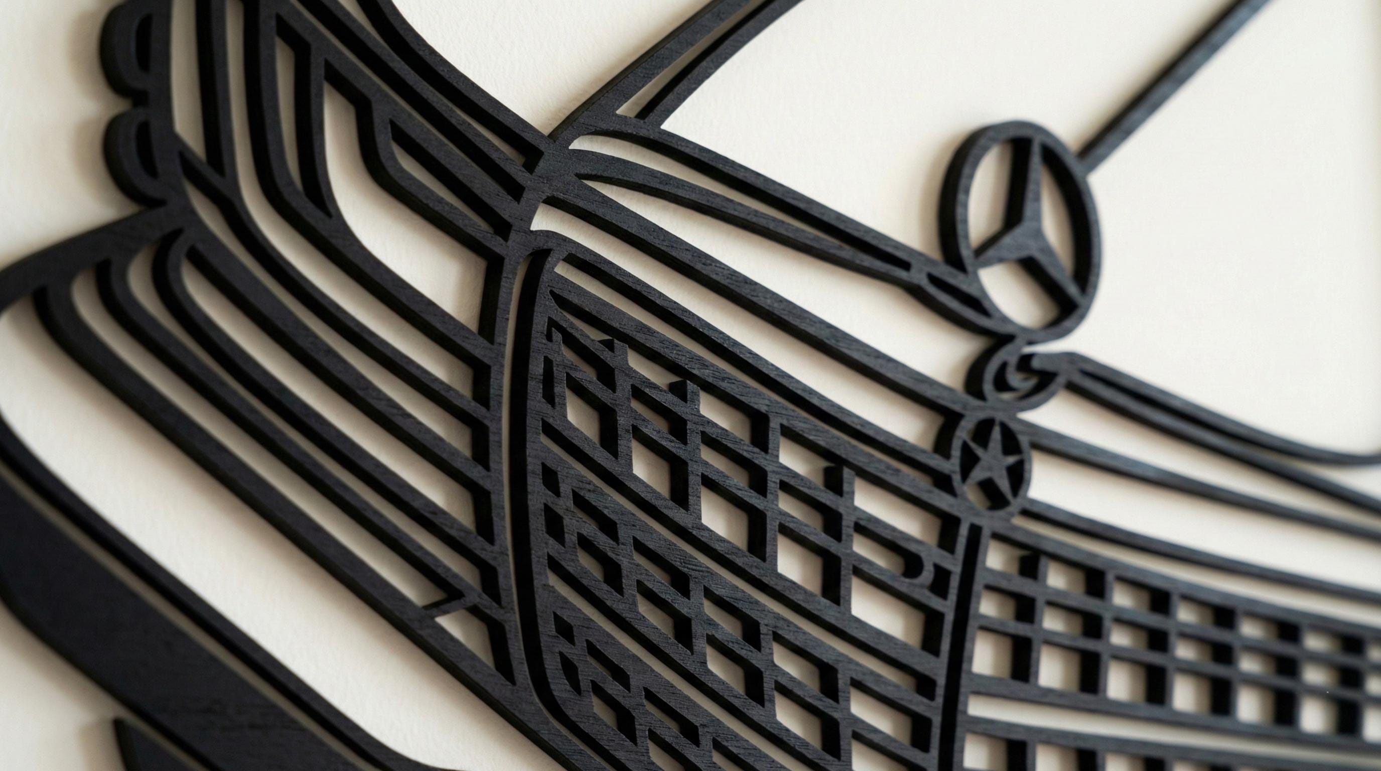 Laser Cut Car Wall Art Decor – Mb 190E Evo 2 | Flow-Line Art with Black Frame | AI SVG DXF dwg Files