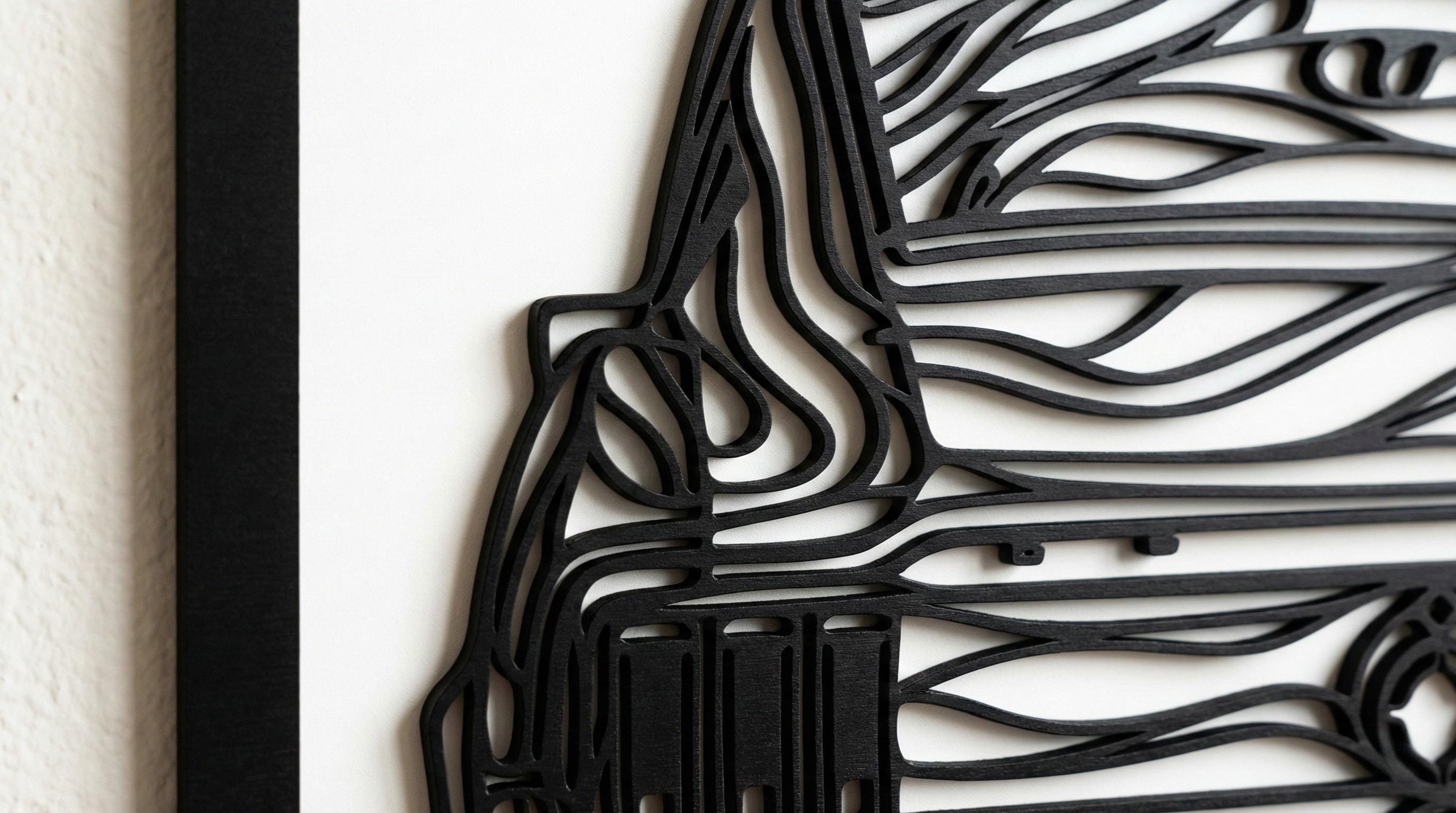 Laser Cut Car Wall Art Decor – Mustang 67 | Flow-Line Art with Black Frame | AI SVG DXF dwg Files