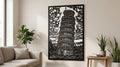 Laser Cut Landscapes Wall Art Decor – Leaning Tower of Pisa | Flow-Line Art with Black Frame | AI SVG DXF dwg Files