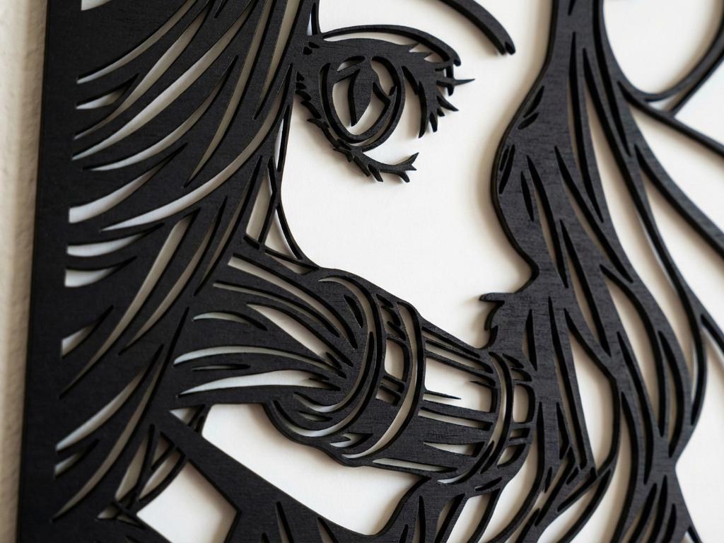Laser Cut Anime Wall Art Decor – Nezuko Kamado | Flow-Line Art Black Frame | SVG AI DXF dwg Files