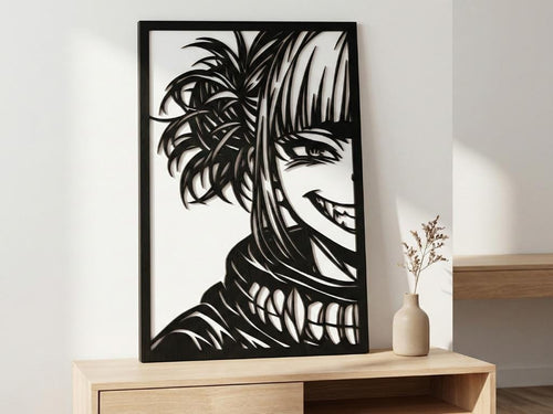 Laser Cut Anime Wall Art Decor – Himiko Toga | Flow-Line Art Black Frame | SVG AI DXF dwg Files
