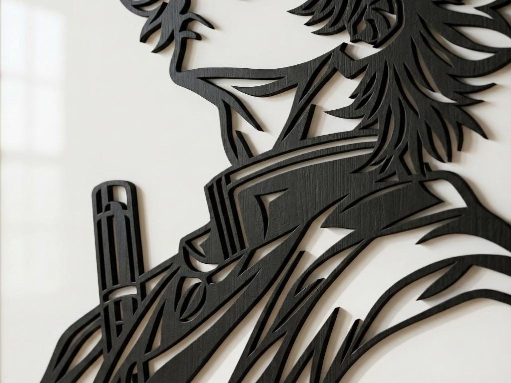 Laser Cut Anime Wall Art Decor – Sanemi Shinazugawa | Flow-Line Art Black Frame | SVG AI DXF dwg Files