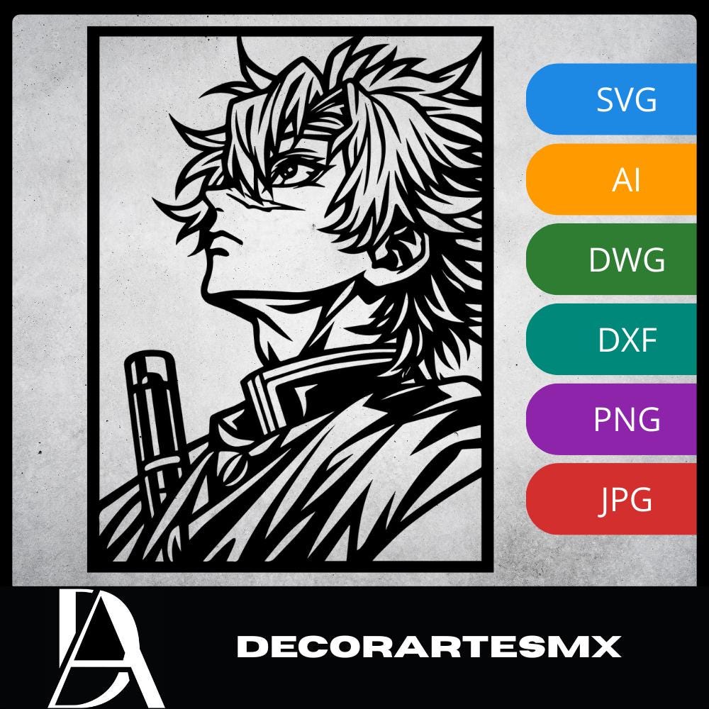 Laser Cut Anime Wall Art Decor – Sanemi Shinazugawa | Flow-Line Art Black Frame | SVG AI DXF dwg Files