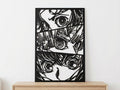 Laser Cut Anime Wall Art Decor – Kimetsu Team | Flow-Line Art Black Frame | SVG AI DXF dwg Files