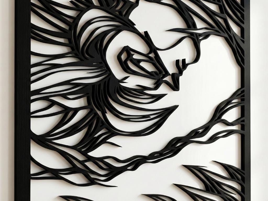 Laser Cut Anime Wall Art Decor – Goku vs Majin Vegeta | Flow-Line Art Black Frame | SVG AI DXF dwg Files
