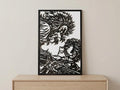 Laser Cut Anime Wall Art Decor – Rengoku vs Akaza | Flow-Line Art Black Frame | SVG AI DXF dwg Files