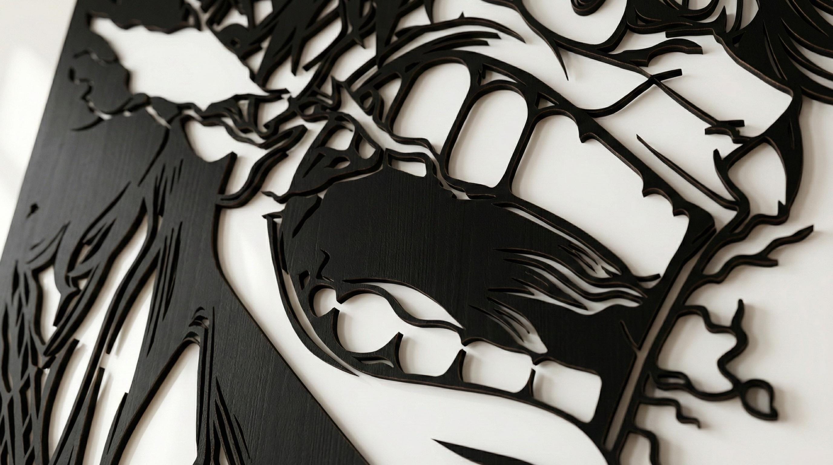 Laser Cut Anime Wall Art Decor – Luffy | Flow-Line Art Black Frame | SVG AI DXF dwg Files
