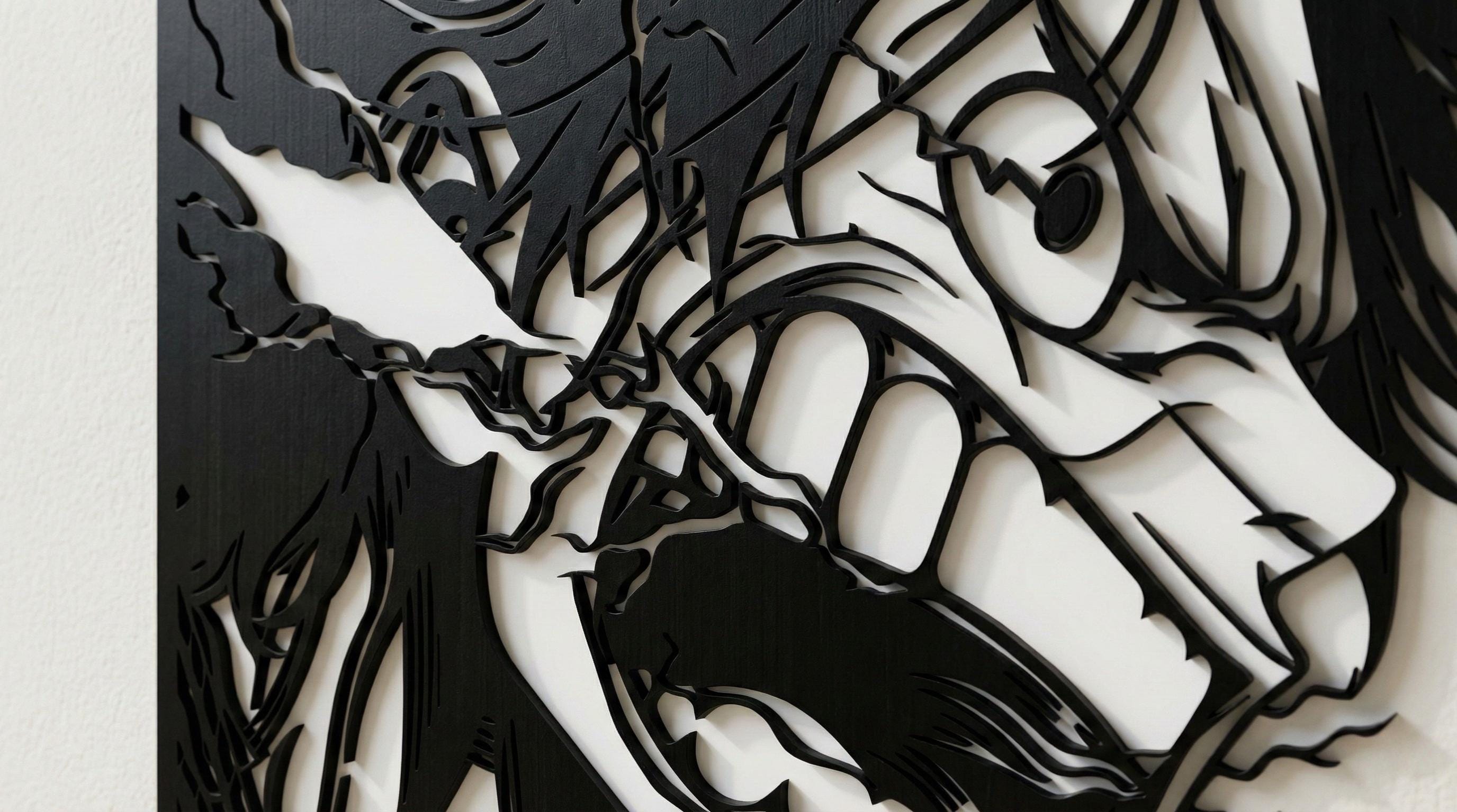 Laser Cut Anime Wall Art Decor – Luffy | Flow-Line Art Black Frame | SVG AI DXF dwg Files