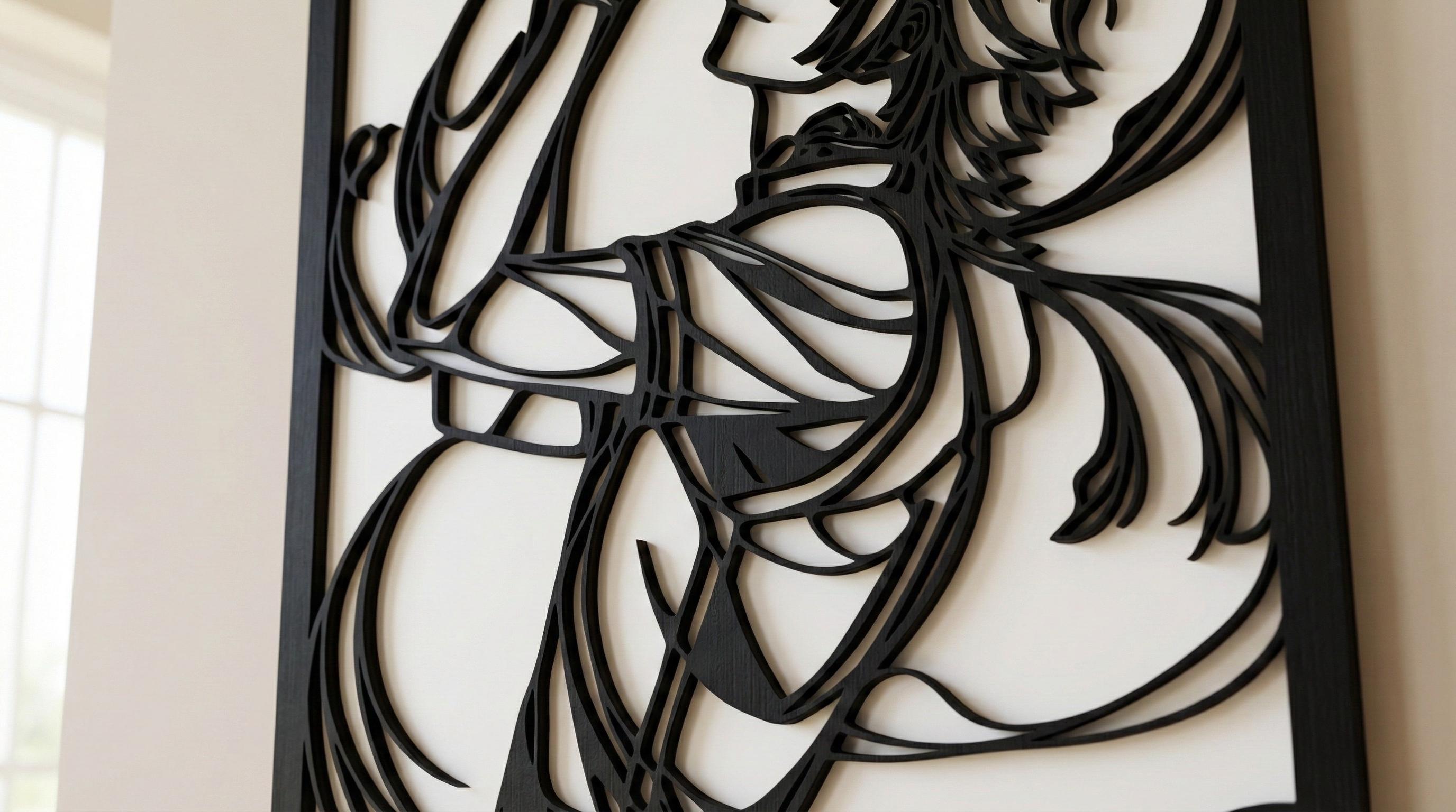 Laser Cut Anime Wall Art Decor – Kaiser | Flow-Line Art Black Frame | SVG AI DXF dwg Files