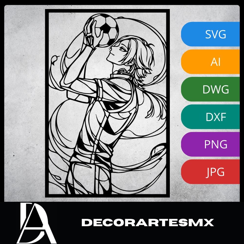 Laser Cut Anime Wall Art Decor – Kaiser | Flow-Line Art Black Frame | SVG AI DXF dwg Files