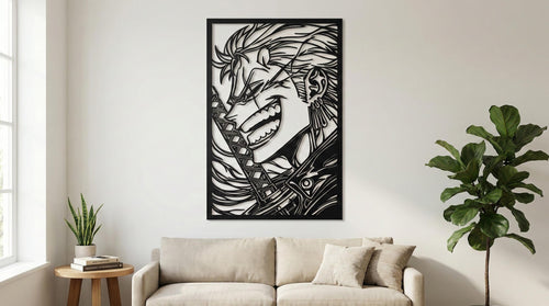 Laser Cut Anime Wall Art Decor – Zoro | Flow-Line Art Black Frame | SVG AI DXF dwg Files