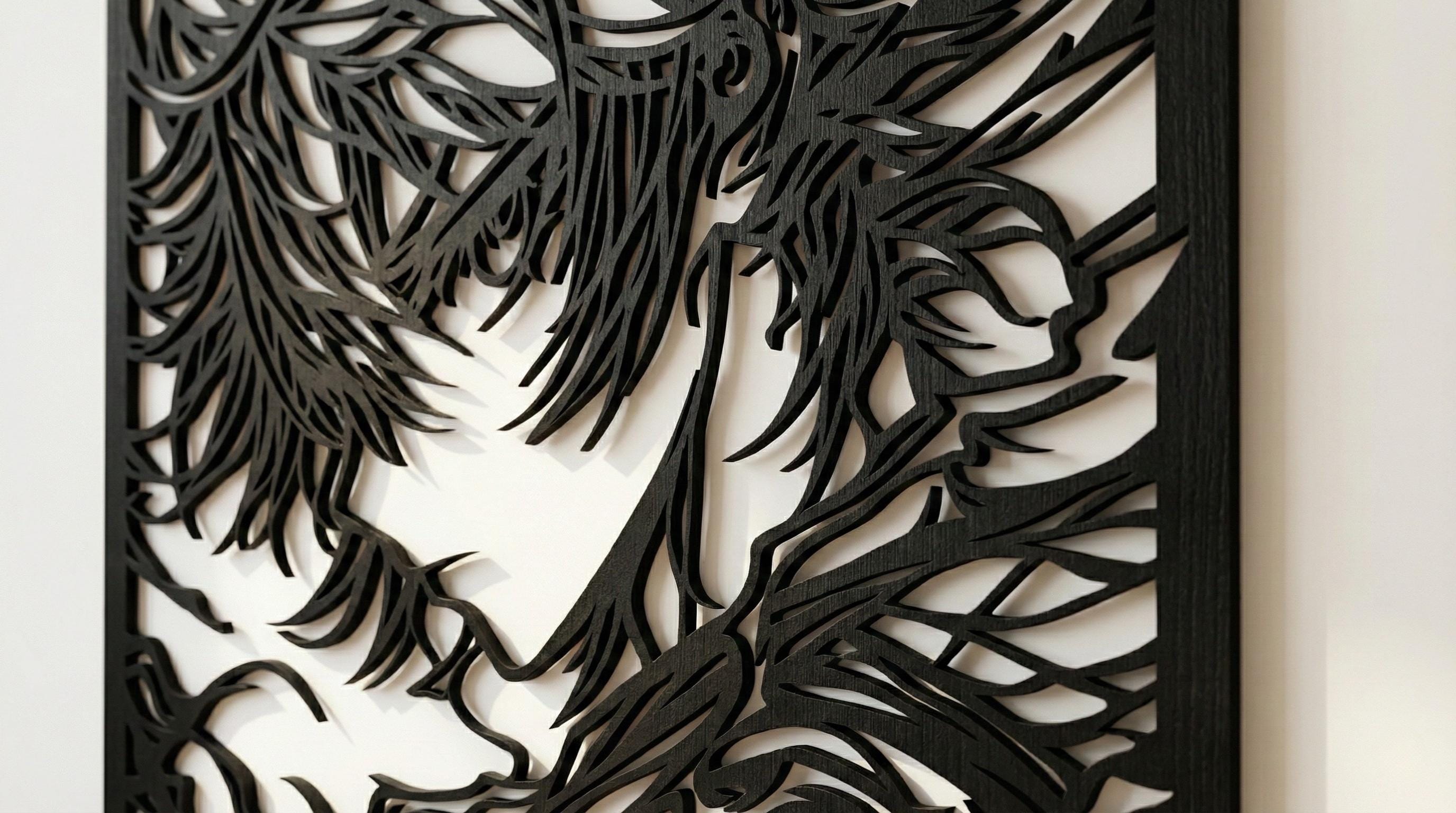 Laser Cut Anime Wall Art Decor – Killua | Flow-Line Art Black Frame | SVG AI DXF dwg Files