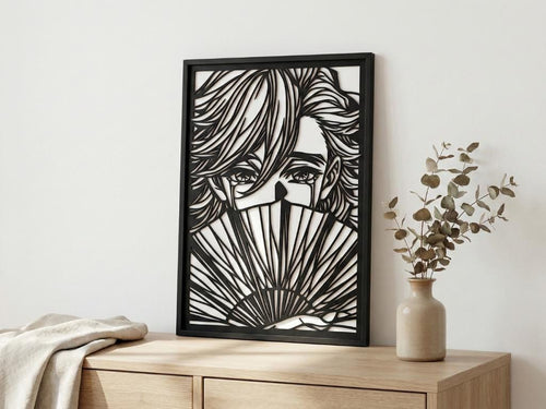 Laser Cut Anime Wall Art Decor – Doma | Flow-Line Art Black Frame | SVG AI DXF dwg Files
