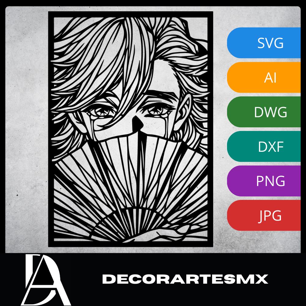 Laser Cut Anime Wall Art Decor – Doma | Flow-Line Art Black Frame | SVG AI DXF dwg Files
