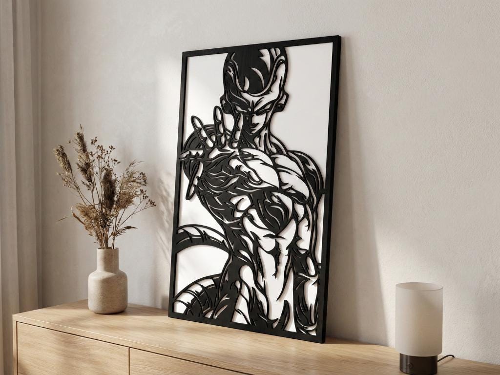 Laser Cut Anime Wall Art Decor – Freezer | Flow-Line Art Black Frame | SVG AI DXF dwg Files