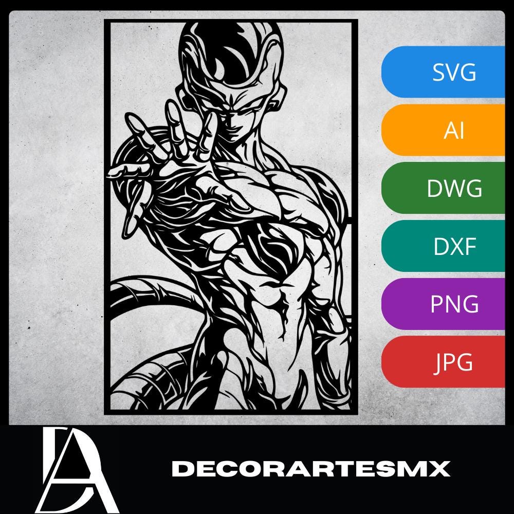 Laser Cut Anime Wall Art Decor – Freezer | Flow-Line Art Black Frame | SVG AI DXF dwg Files