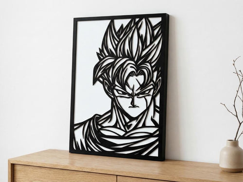 Laser Cut Anime Wall Art Decor – Future Gohan | Flow-Line Art Black Frame | SVG AI DXF dwg Files