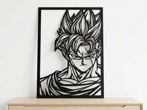 Laser Cut Anime Wall Art Decor – Future Gohan | Flow-Line Art Black Frame | SVG AI DXF dwg Files