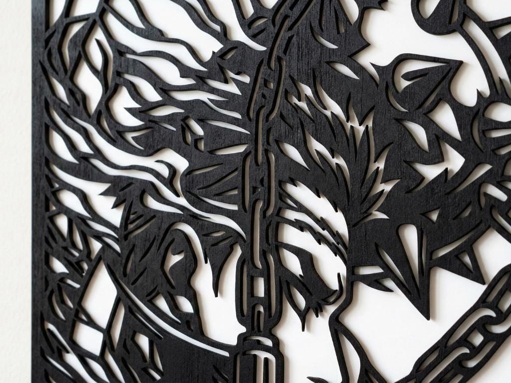 Laser Cut Anime Wall Art Decor – Gyomei Himejima | Flow-Line Art Black Frame | SVG AI DXF dwg Files