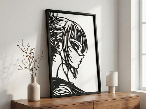 Laser Cut Anime Wall Art Decor – Himiko Toga 2 | Flow-Line Art Black Frame | SVG AI DXF dwg Files