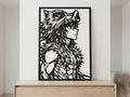 Laser Cut Anime Wall Art Decor – Inosuke Hashibira | Flow-Line Art Black Frame | SVG AI DXF dwg Files