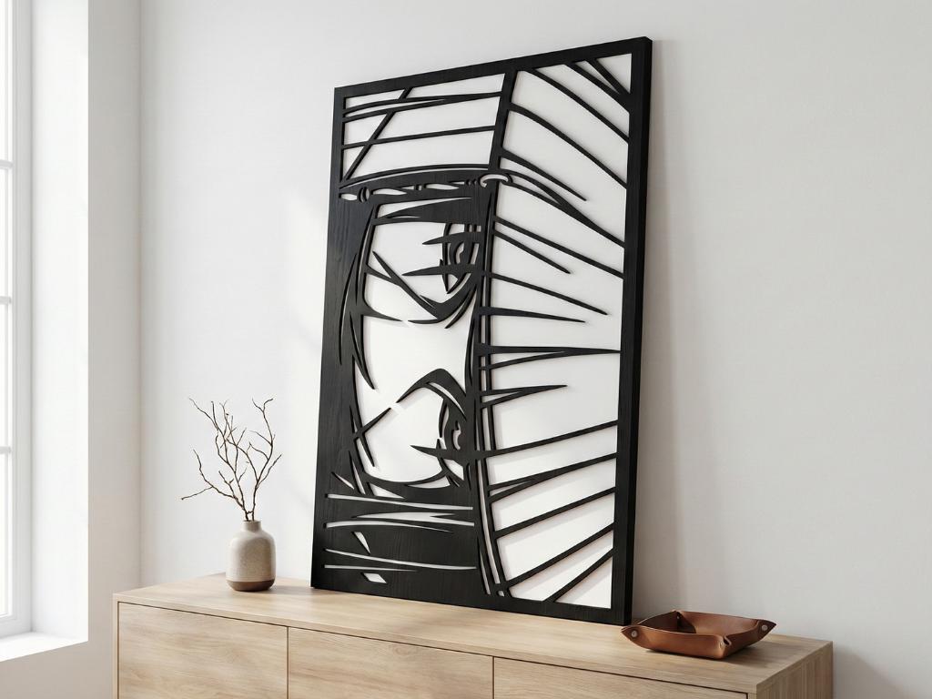 Laser Cut Anime Wall Art Decor – Itachi Uchiha | Flow-Line Art Black Frame | SVG AI DXF dwg Files
