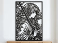 Laser Cut Anime Wall Art Decor – Mitsuri Kanroji | Flow-Line Art Black Frame | SVG AI DXF dwg Files