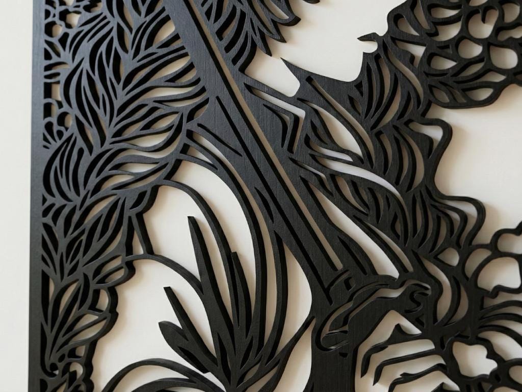 Laser Cut Anime Wall Art Decor – Mitsuri Kanroji | Flow-Line Art Black Frame | SVG AI DXF dwg Files