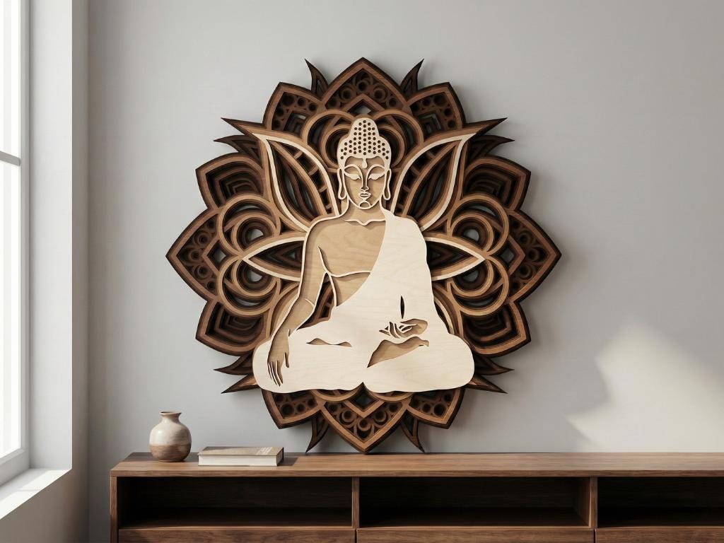 Laser Cut Multilayer Mandala Buddha Wall Art – 7 Layer Mandala Design | 3D Wall Decor | AI SVG DXF dwg Files