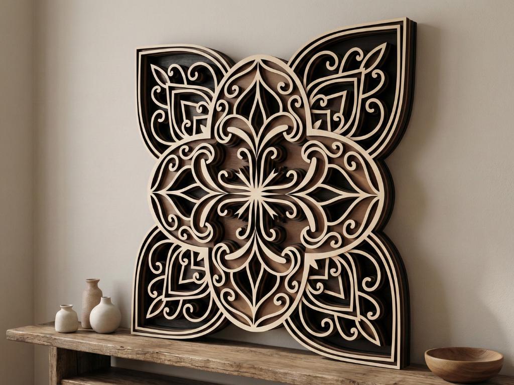 Laser Cut Multilayer Mandala 6 Wall Art – 5 Layer Mandala Design | 3D Wall Decor | AI SVG DXF dwg Files