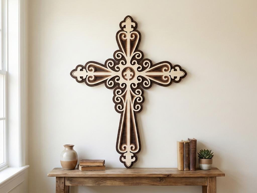 Laser Cut Multilayer Cross Wall Art – 5 Layer Cross Design | 3D Wall Decor | AI SVG DXF dwg Files