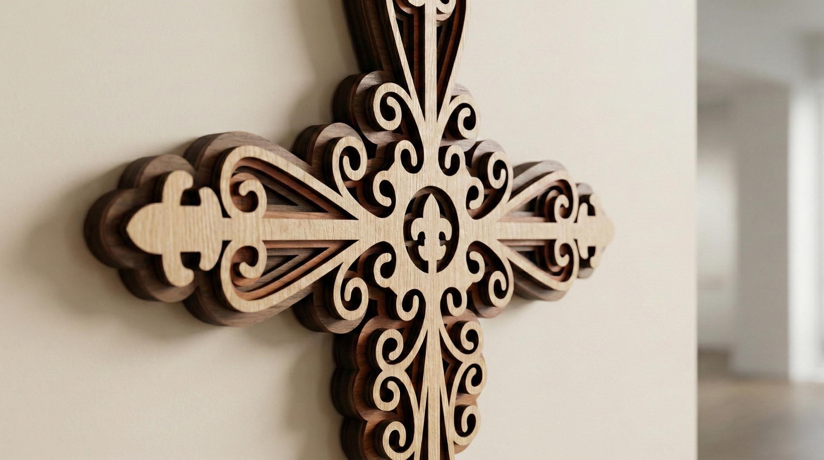 Laser Cut Multilayer Cross Wall Art – 5 Layer Cross Design | 3D Wall Decor | AI SVG DXF dwg Files