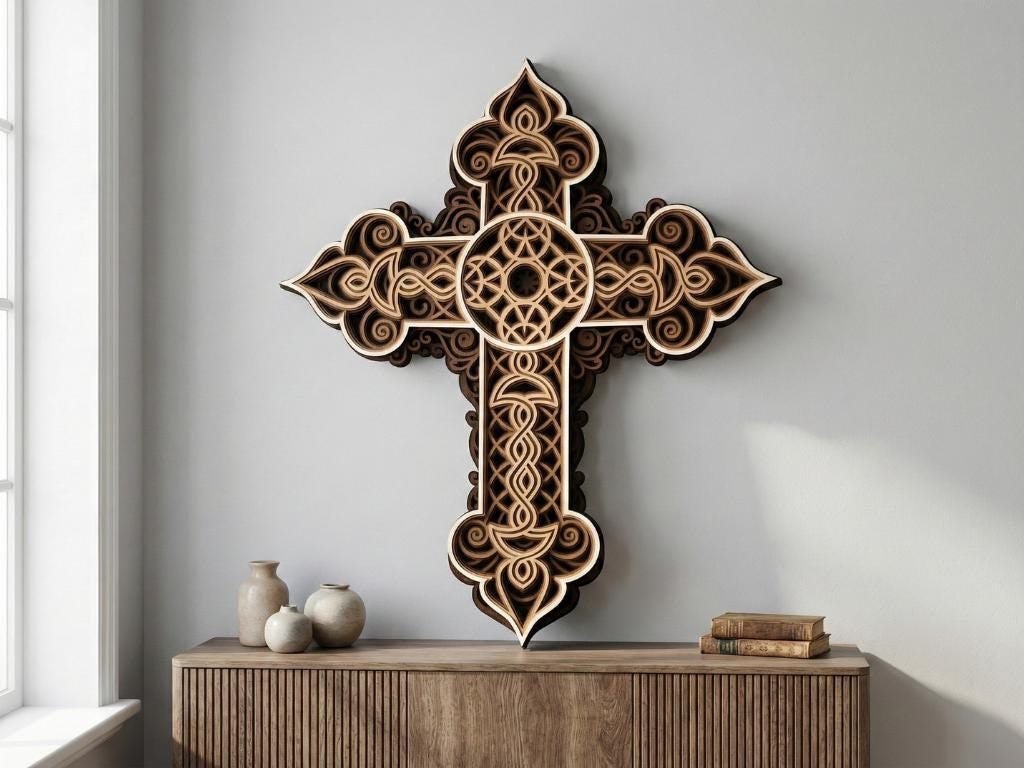 Laser Cut Multilayer Cross 3 Wall Art – 6 Layer Cross Design | 3D Wall Decor | AI SVG DXF dwg Files