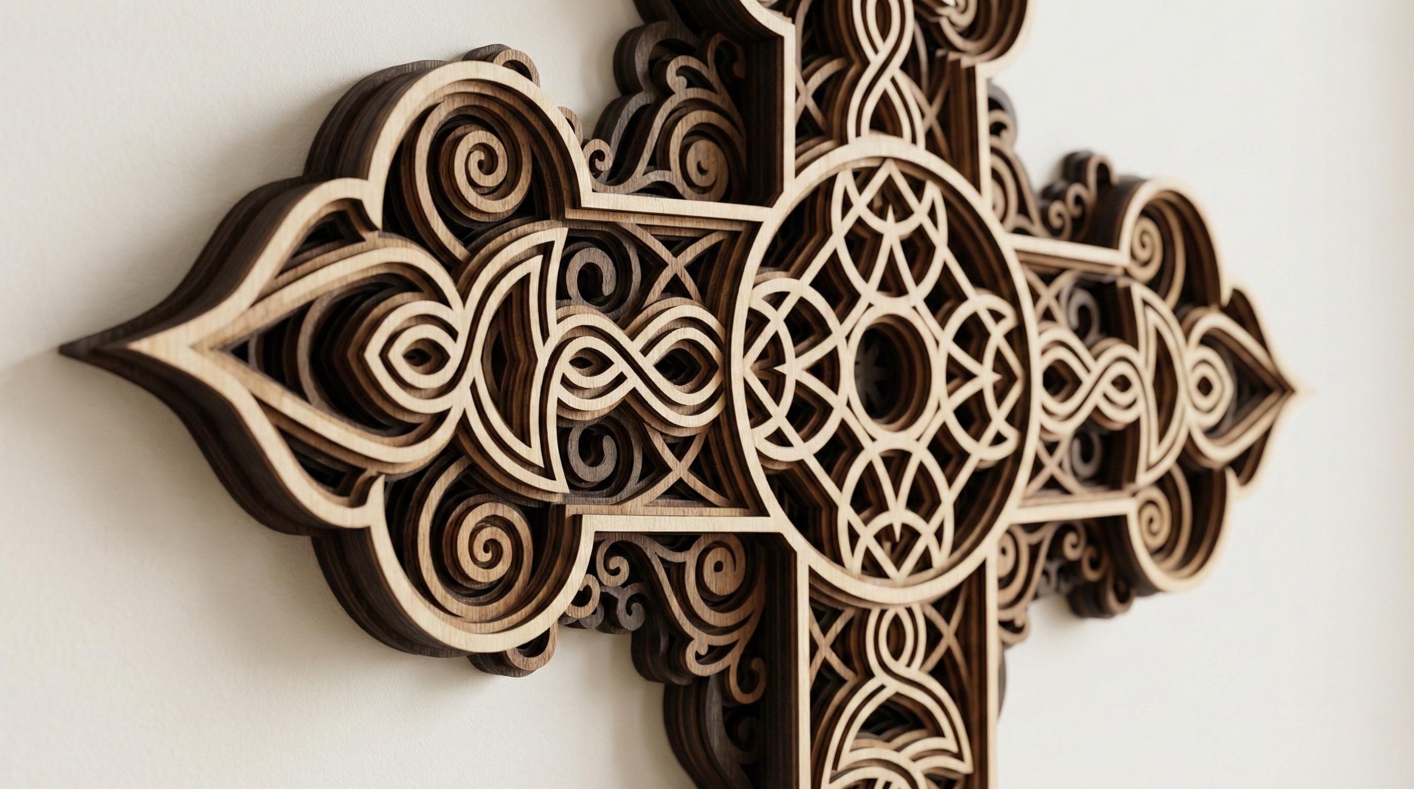 Laser Cut Multilayer Cross 3 Wall Art – 6 Layer Cross Design | 3D Wall Decor | AI SVG DXF dwg Files