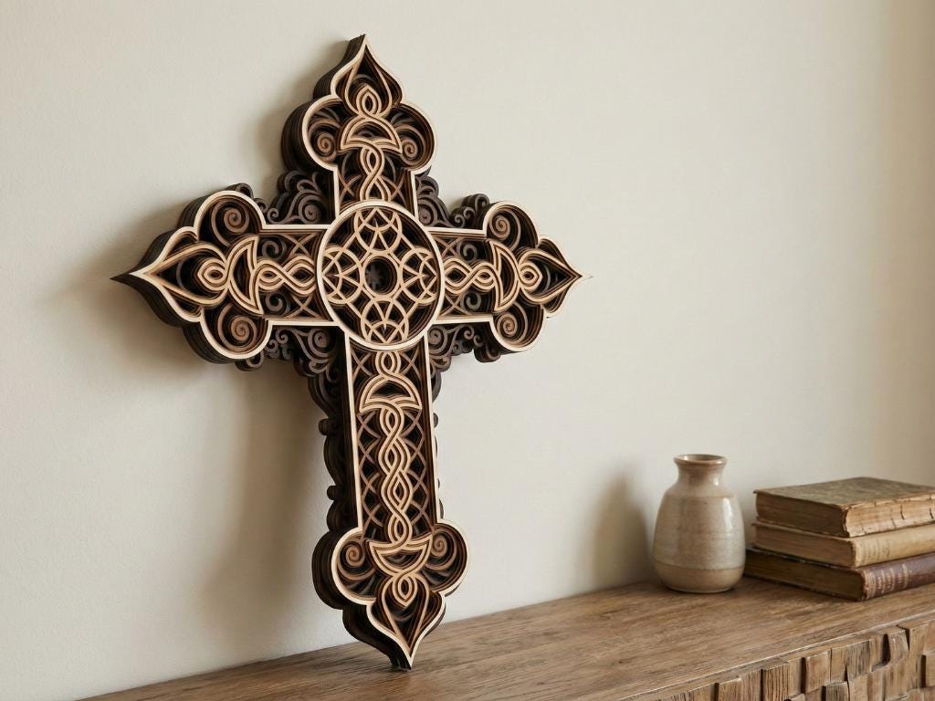 Laser Cut Multilayer Cross 3 Wall Art – 6 Layer Cross Design | 3D Wall Decor | AI SVG DXF dwg Files
