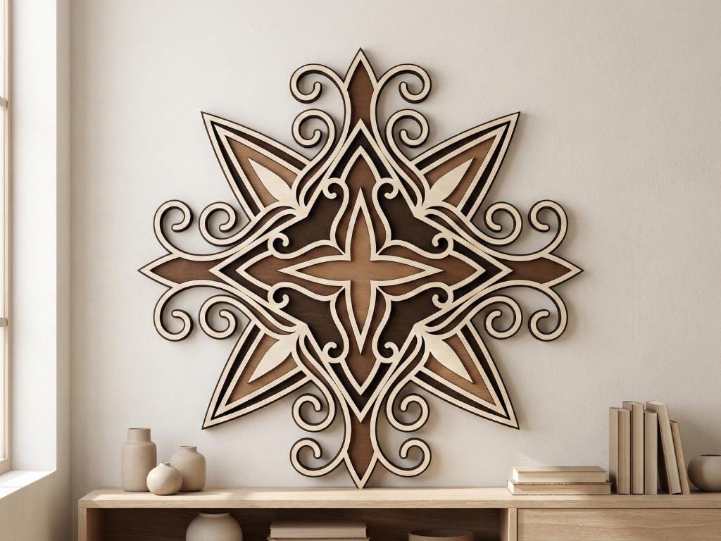 Laser Cut Multilayer Mandala 8 Wall Art – 5 Layer Mandala Design | 3D Wall Decor | AI SVG DXF dwg Files