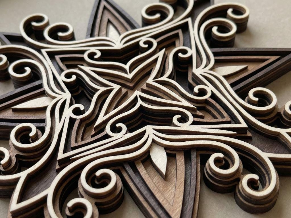 Laser Cut Multilayer Mandala 8 Wall Art – 5 Layer Mandala Design | 3D Wall Decor | AI SVG DXF dwg Files