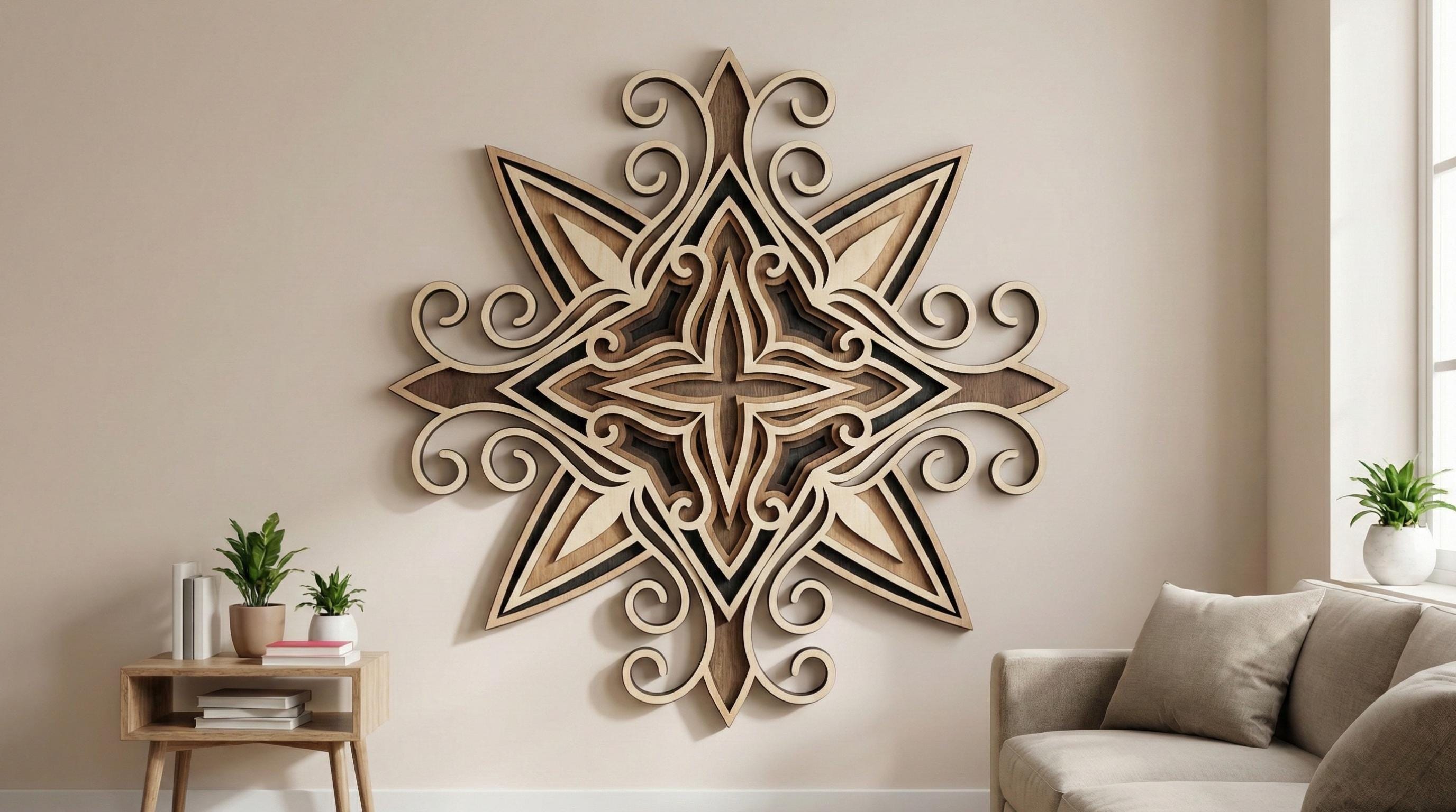 Laser Cut Multilayer Mandala 8 Wall Art – 5 Layer Mandala Design | 3D Wall Decor | AI SVG DXF dwg Files