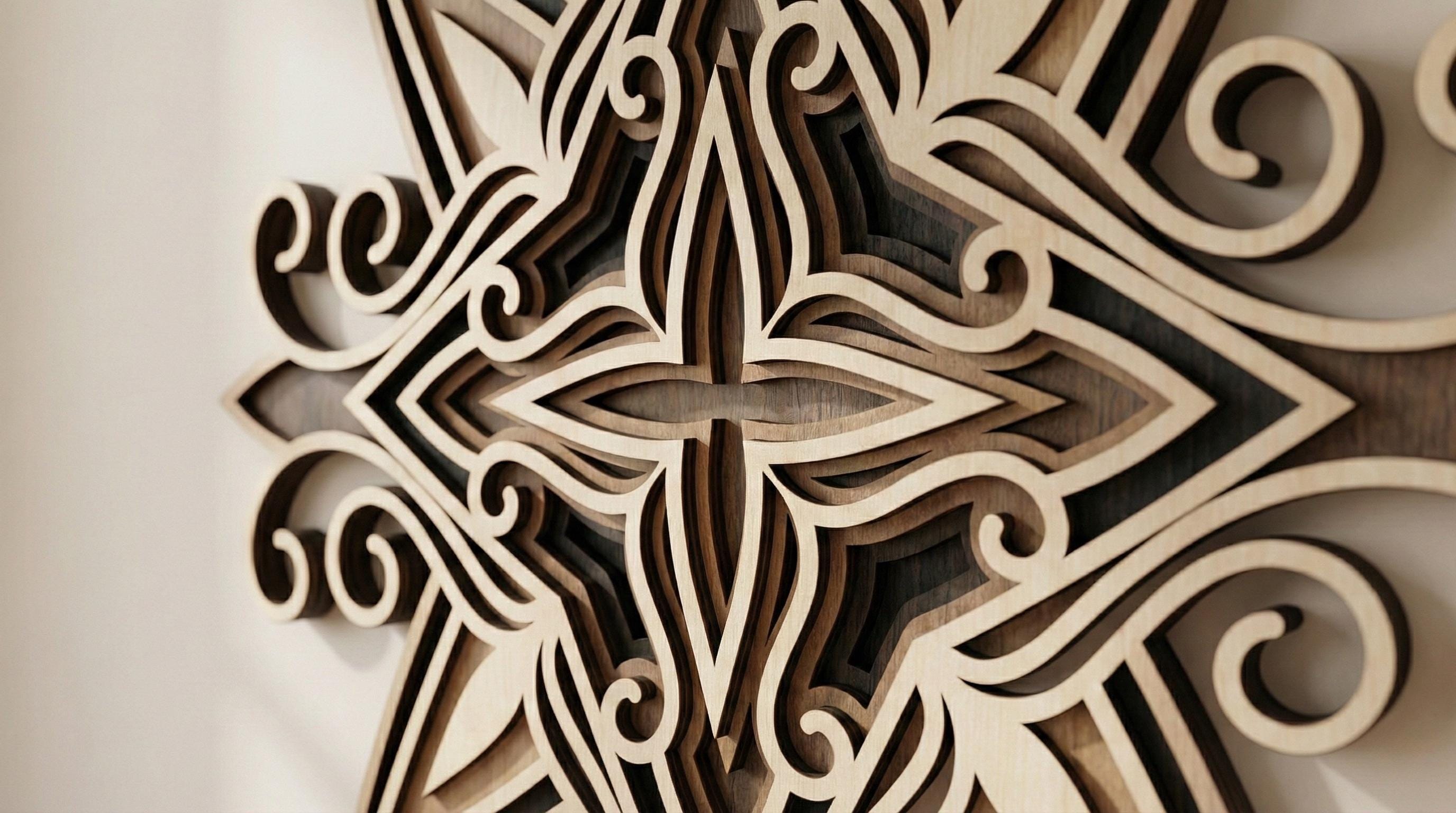 Laser Cut Multilayer Mandala 8 Wall Art – 5 Layer Mandala Design | 3D Wall Decor | AI SVG DXF dwg Files