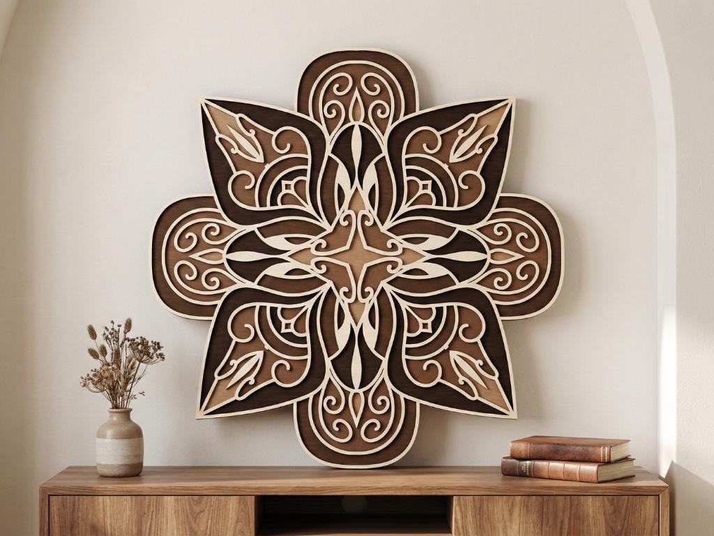 Laser Cut Multilayer Mandala 9 Wall Art – 5 Layer Mandala Design | 3D Wall Decor | AI SVG DXF dwg Files