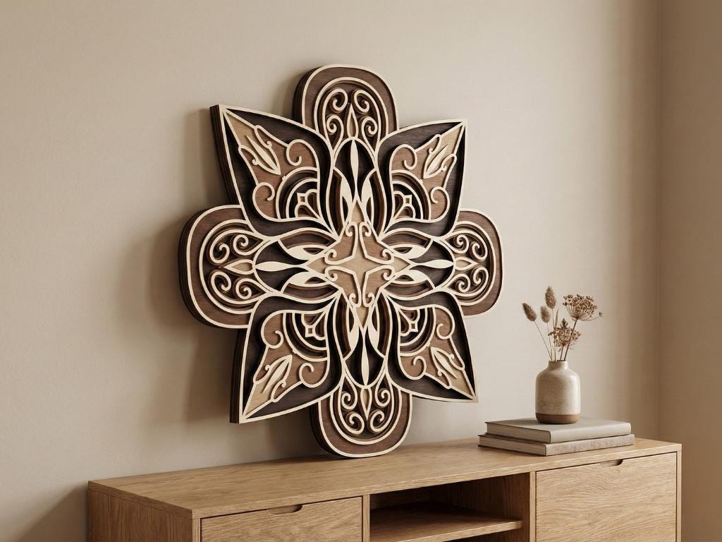 Laser Cut Multilayer Mandala 9 Wall Art – 5 Layer Mandala Design | 3D Wall Decor | AI SVG DXF dwg Files