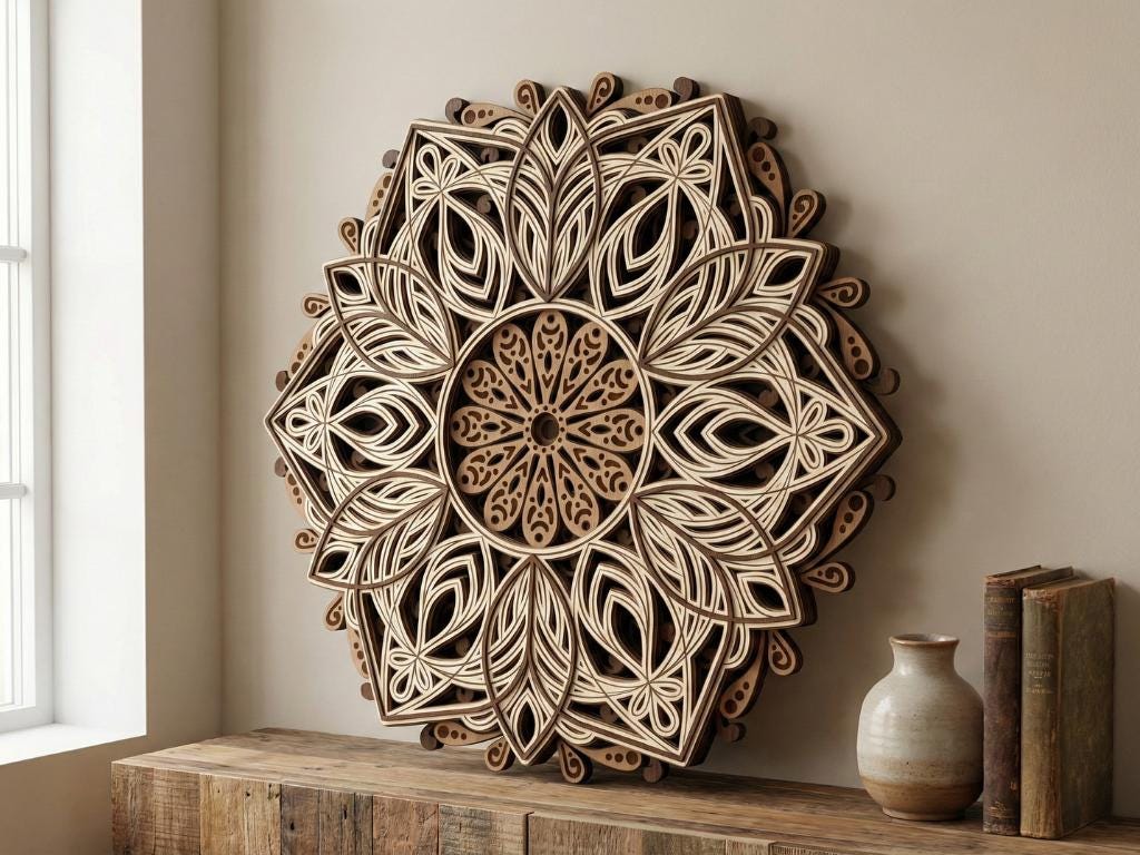 Laser Cut Multilayer Mandala 10 Wall Art – 6 Layer Mandala Design | 3D Wall Decor | AI SVG DXF dwg Files